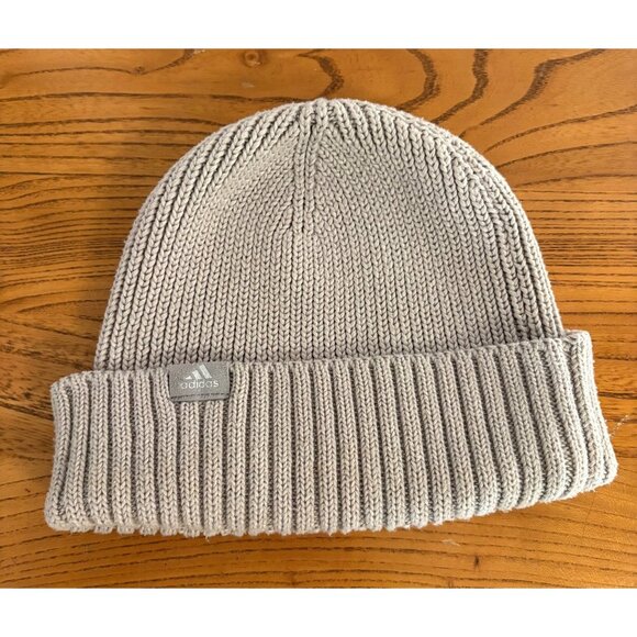 adidas Accessories - Adidas Beige Knit Fold Beanie Hat Ribbed Cuff Unisex One Size Std Fit Silhouette